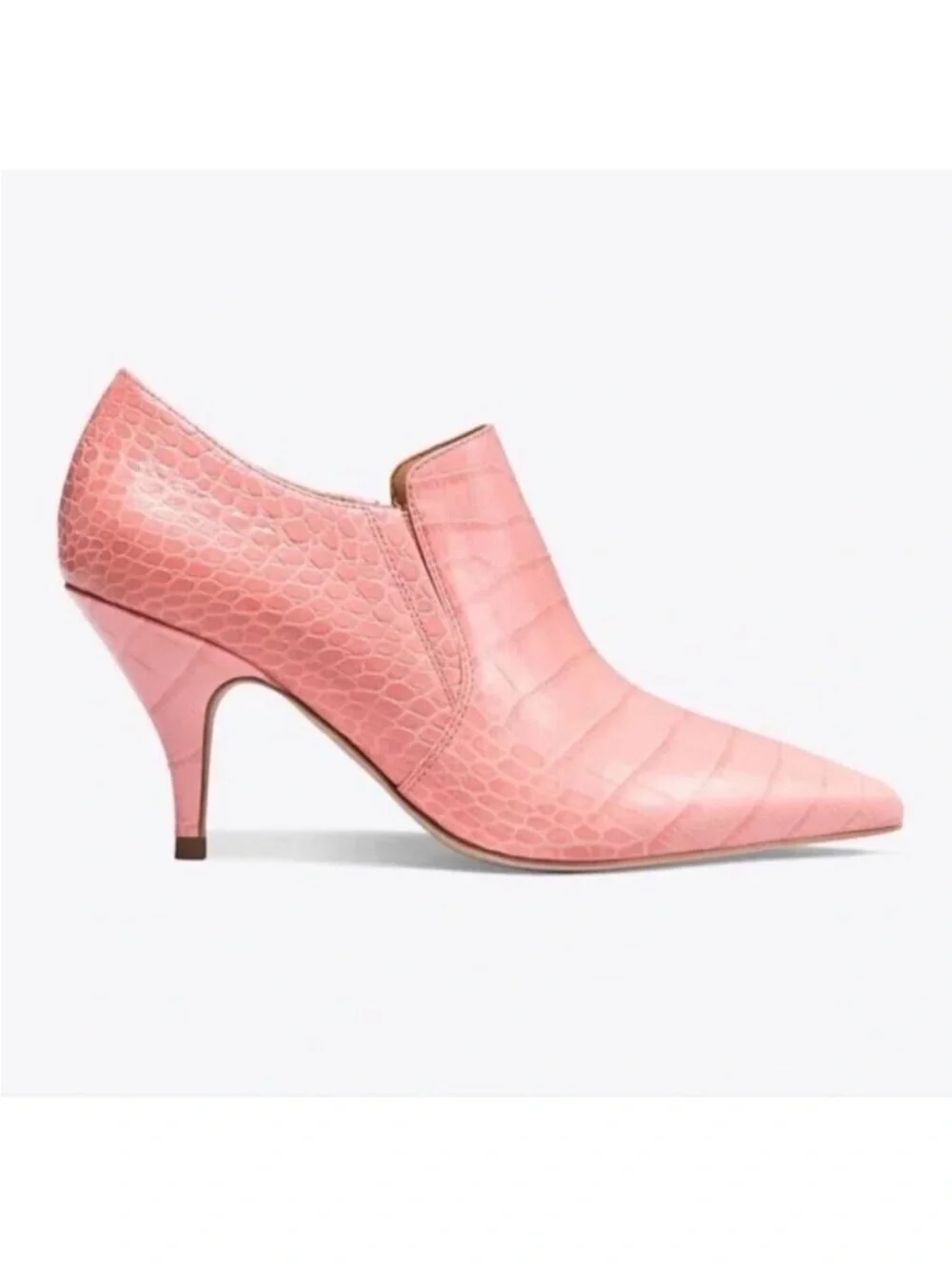 Tory Burch Georgina Croc Embossed Pink Leather Ankle Bootie Size 9 EUC